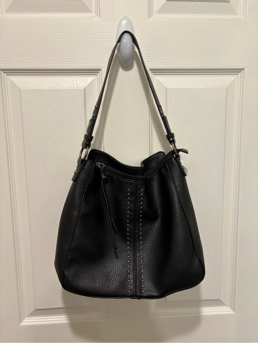 MONTANA WEST Black Pebbled Leather Hobo with Stud Detailing